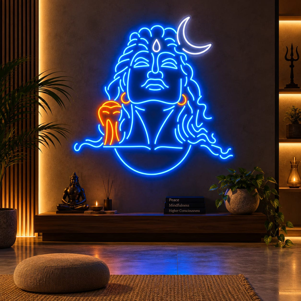 Adiyogi Shiva Neon Sign – Blue & Orange Multicolor LED Neon Light for Pooja Room