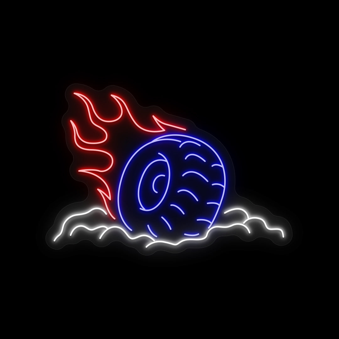 Fire Car Wheel Neon Sign