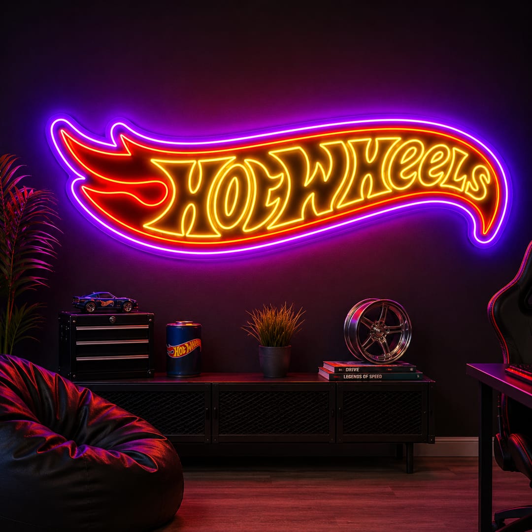 Hot Wheels Neon Sign – Custom LED Neon Light for Man Cave & Gaming Room