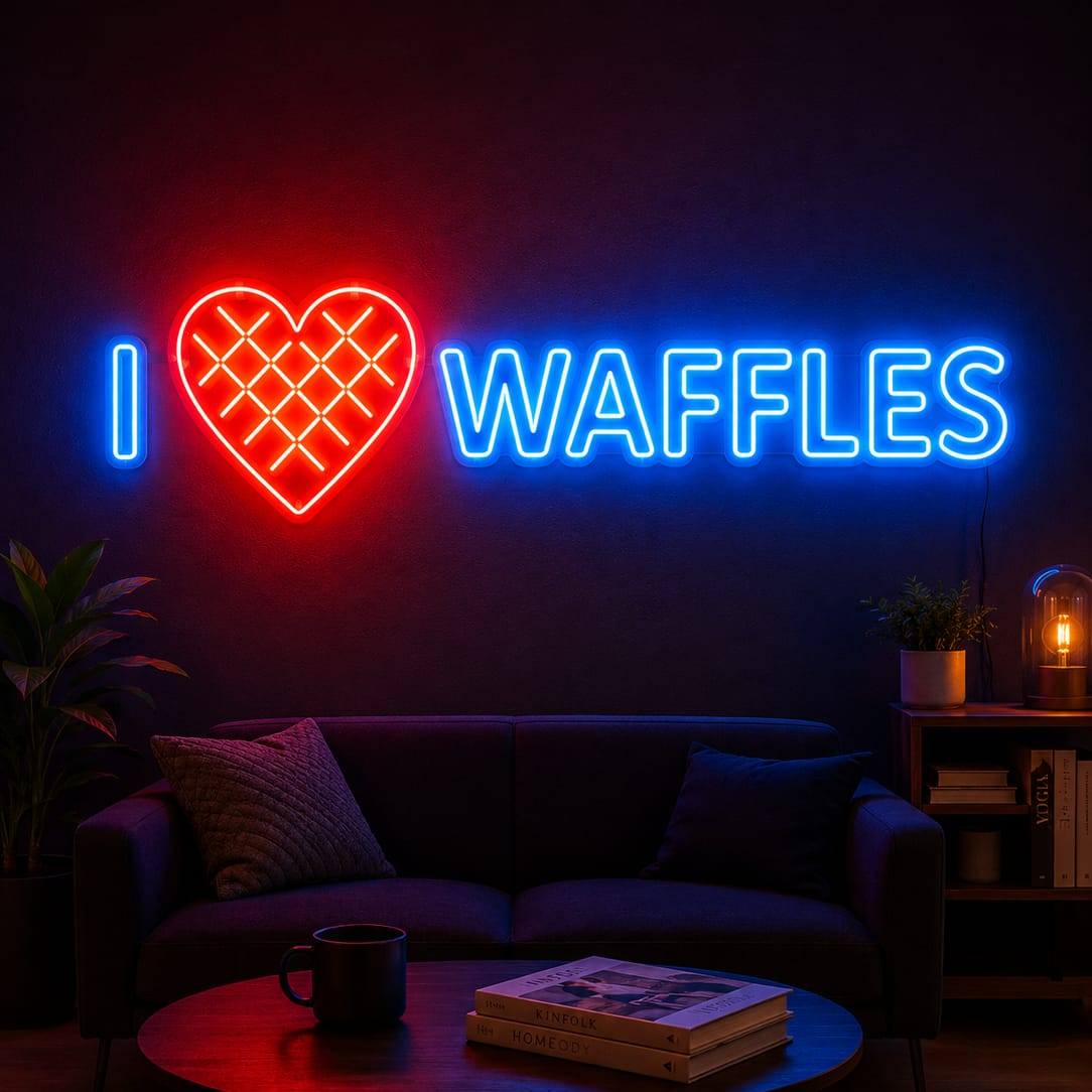 I Love Waffles Neon Sign – Custom LED Neon Light for Kitchen & Cafe Decor