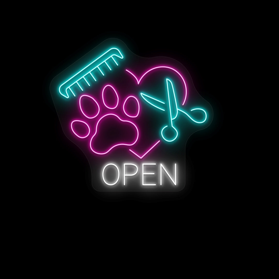 Paws Open Pet Salon Neon Sign