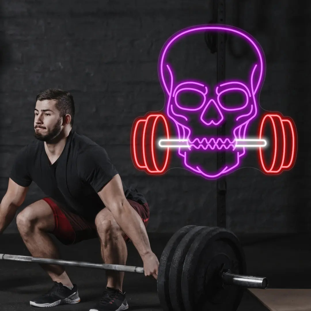 Skull Barbell Neon Sign