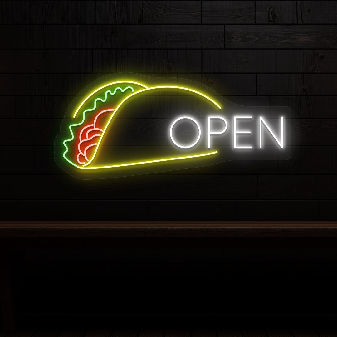 Tacos Open neon sign