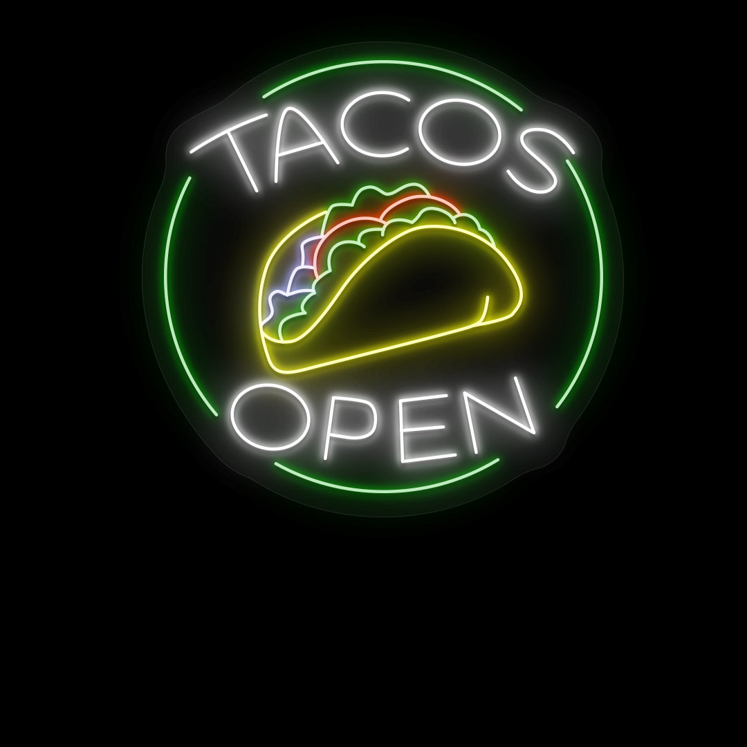 Tacos Open Circle Neon Sign