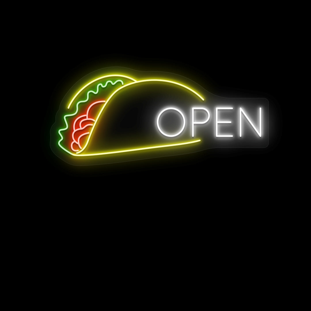 Tacos Open neon sign