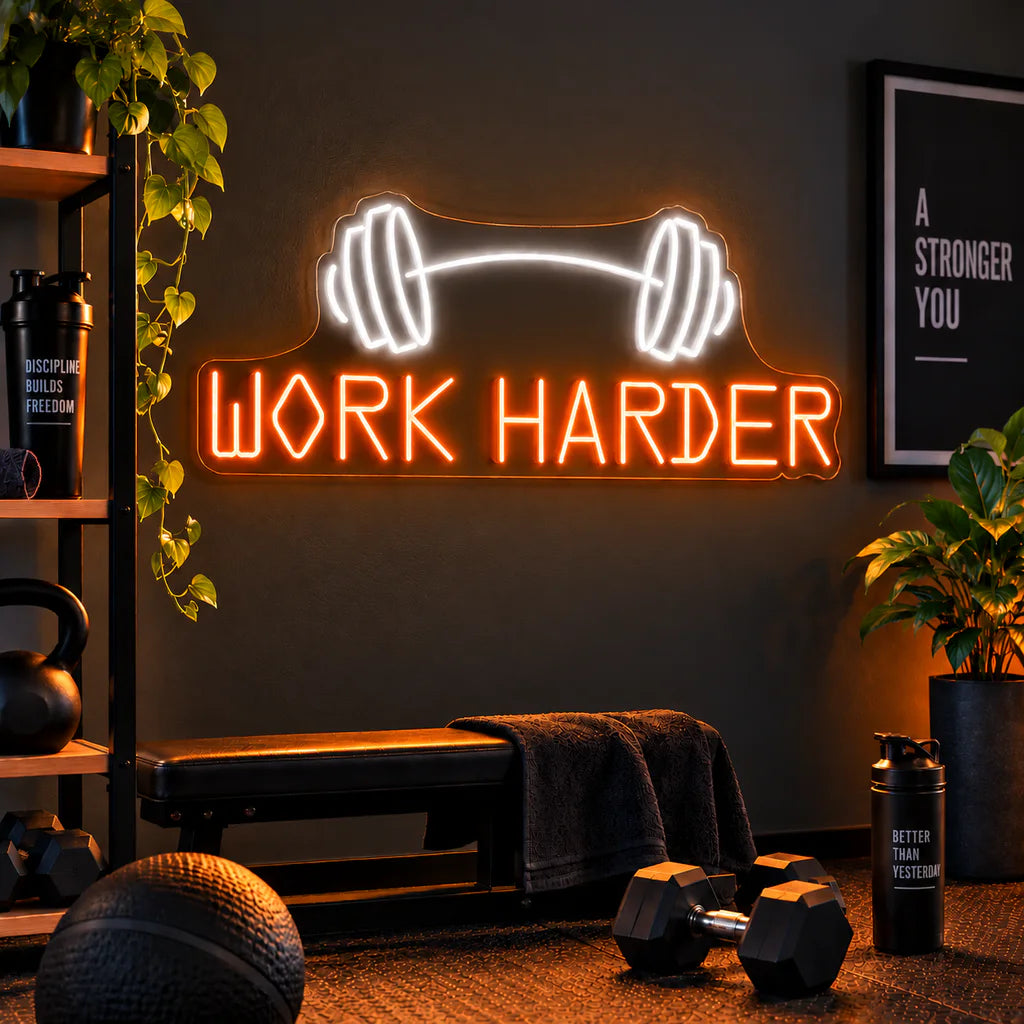 Work Harder Neon Sign Gym LED Light