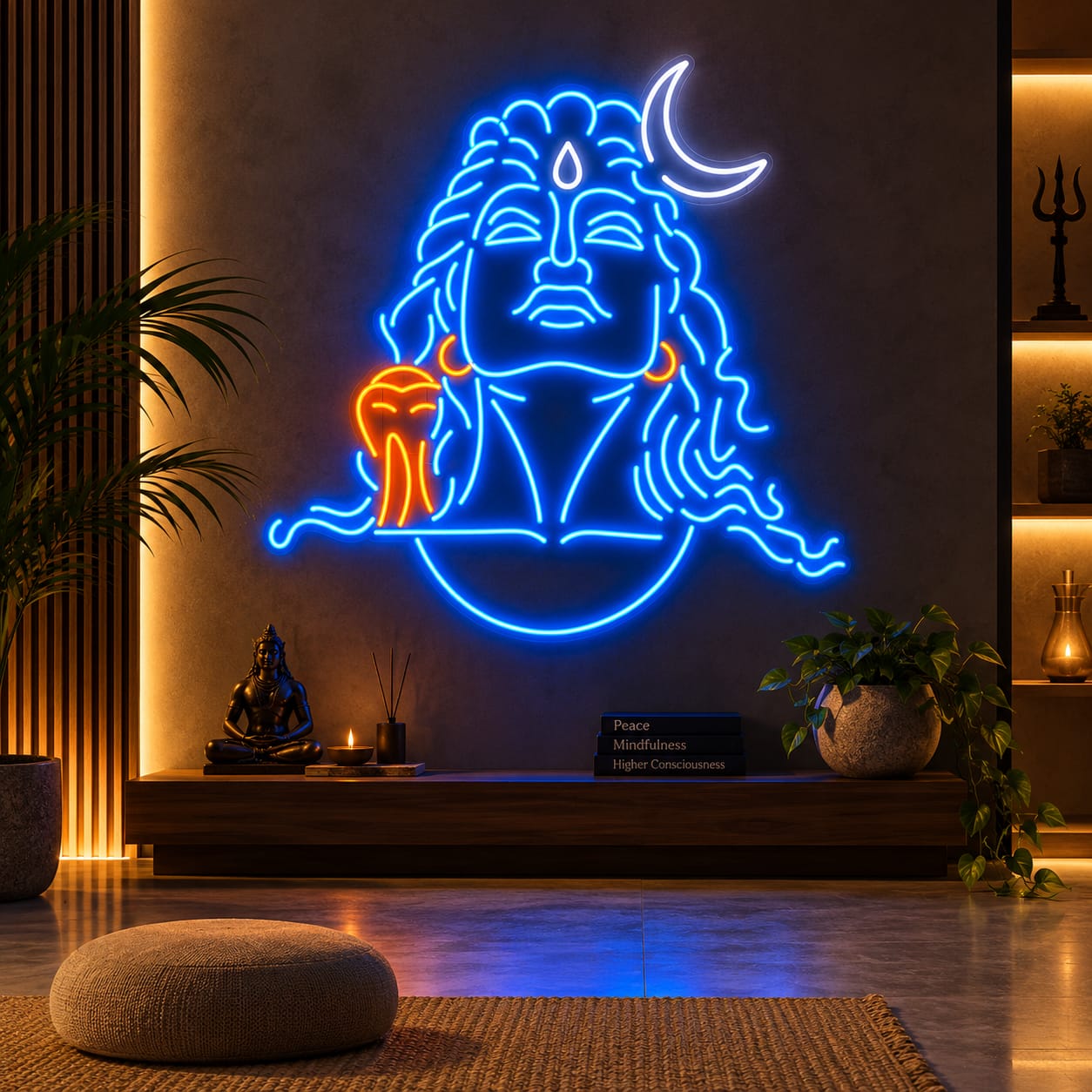 Adiyogi Shiva Neon Sign – Blue & Orange Multicolor LED Neon Light for Pooja Room