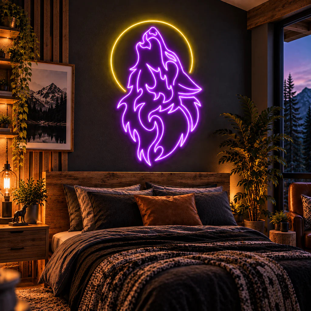 Howling Wolf Moon Neon Sign