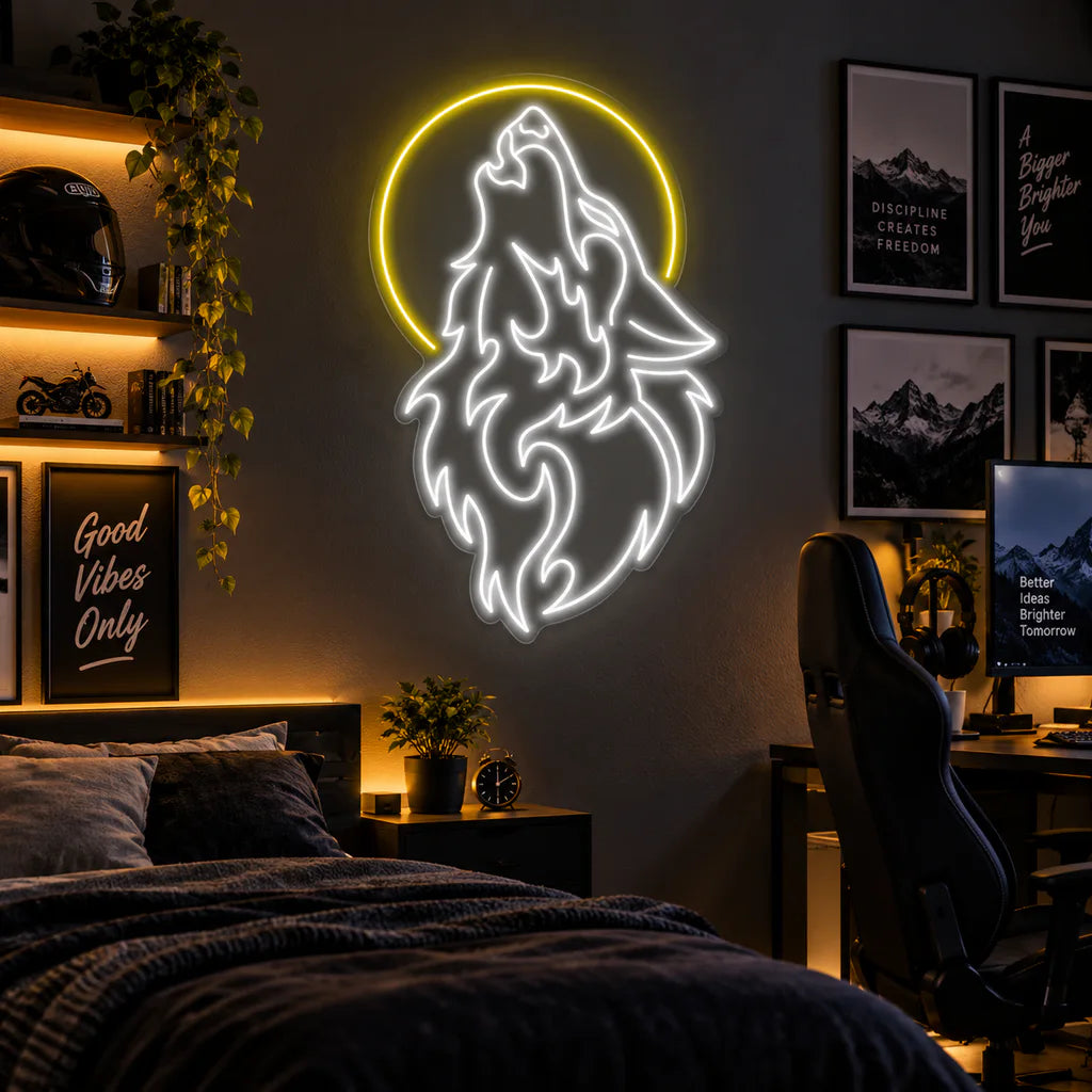 Howling Wolf Moon Neon Sign