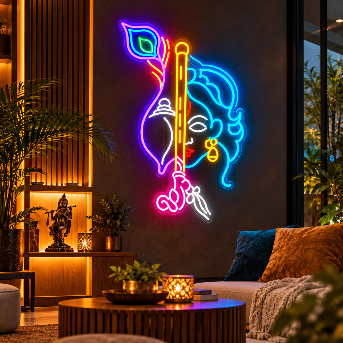 Krishna with Peacock Feather Neon Sign