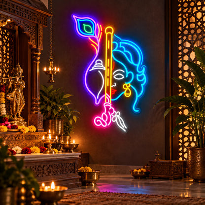Krishna with Peacock Feather Neon Sign