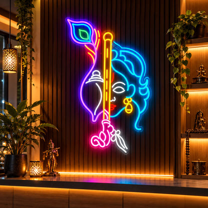 Krishna with Peacock Feather Neon Sign