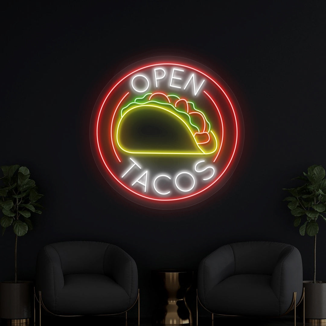 open tacos neon sign