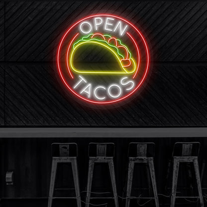 open tacos neon sign