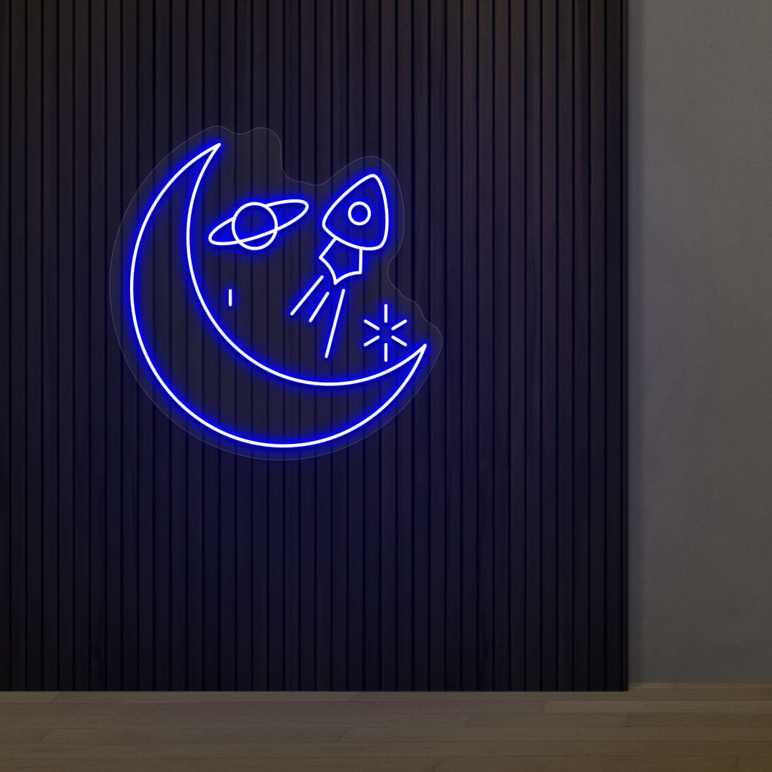 Space Moon and Stars Neon Sign