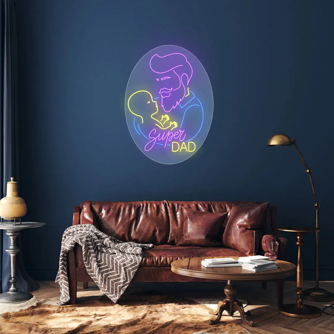 Happydad Led Super Dad Neon Sign – LED Light Gift for Father’s Day & Dad’s Room