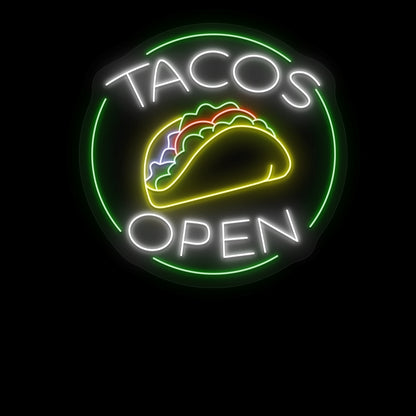 Tacos Open Circle Neon Sign