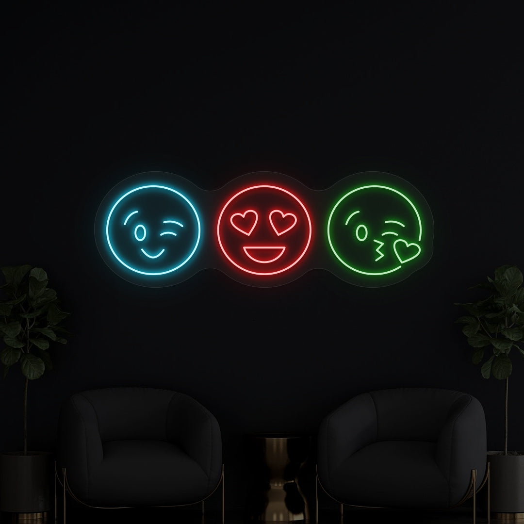 Three Lovers Emoji Heart Eyes Neon Sign
