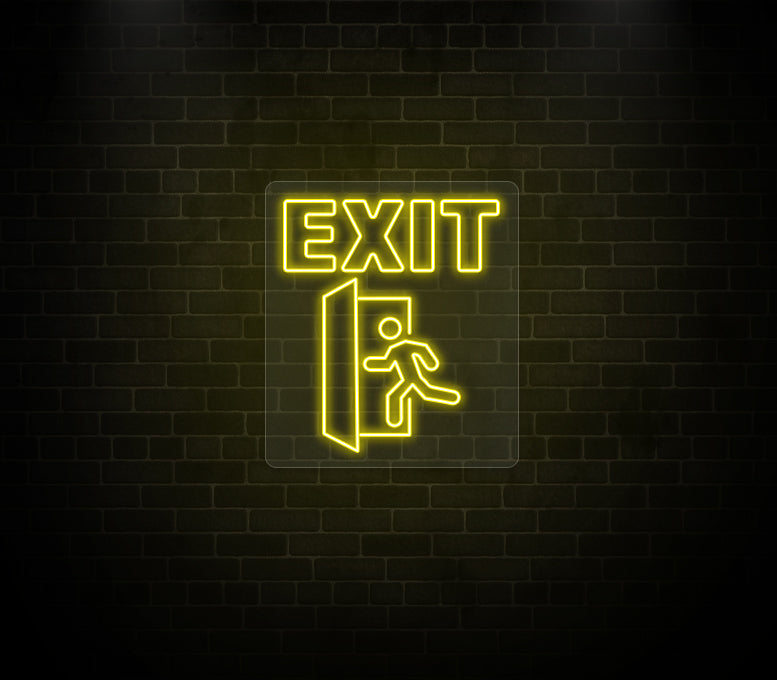 exit neon sign yellow
