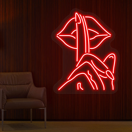 finger on lips neon sign