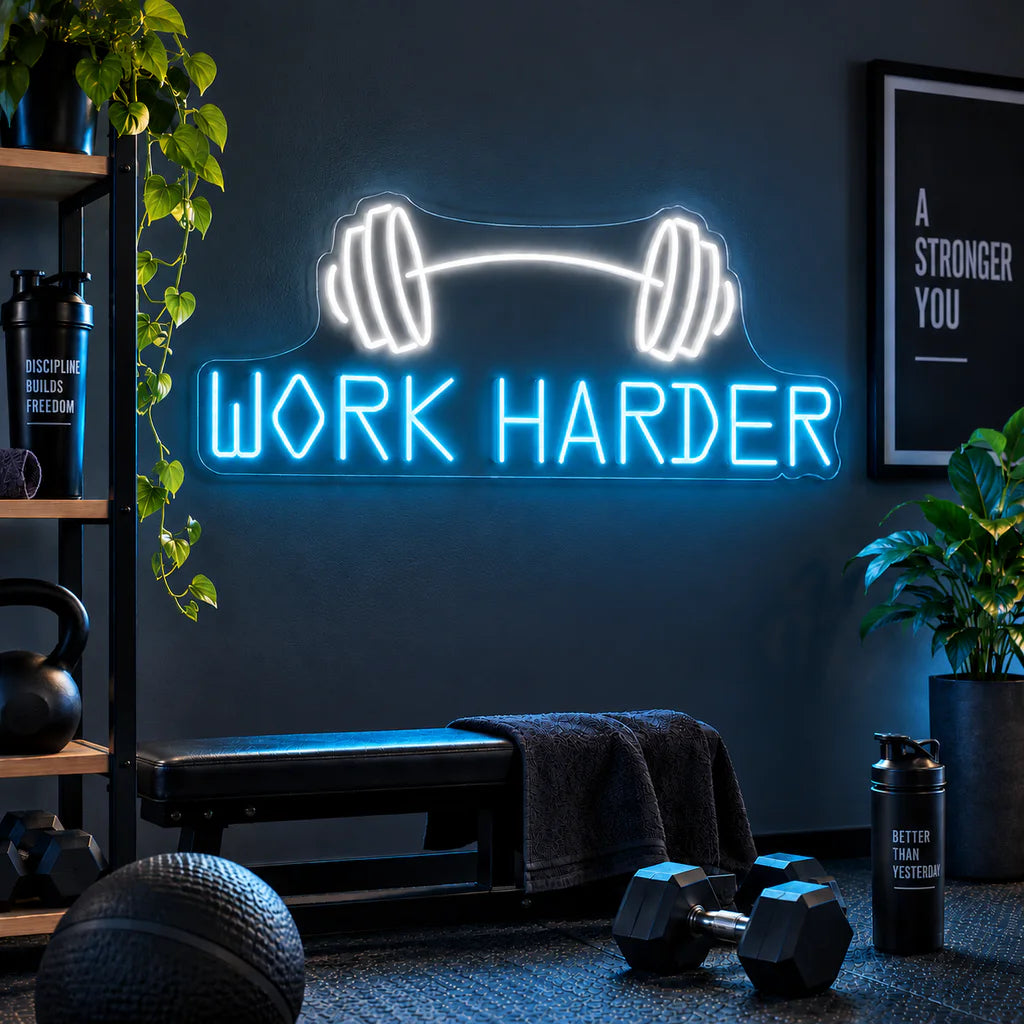 Work Harder Neon Sign Gym LED Light