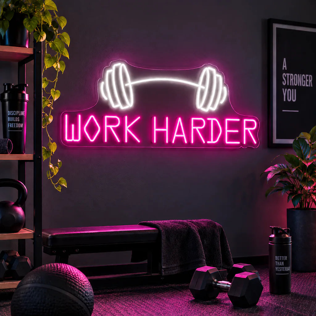 Work Harder Neon Sign Gym LED Light