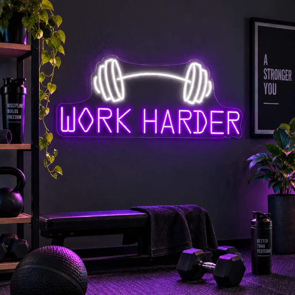 Work Harder Neon Sign Gym LED Light
