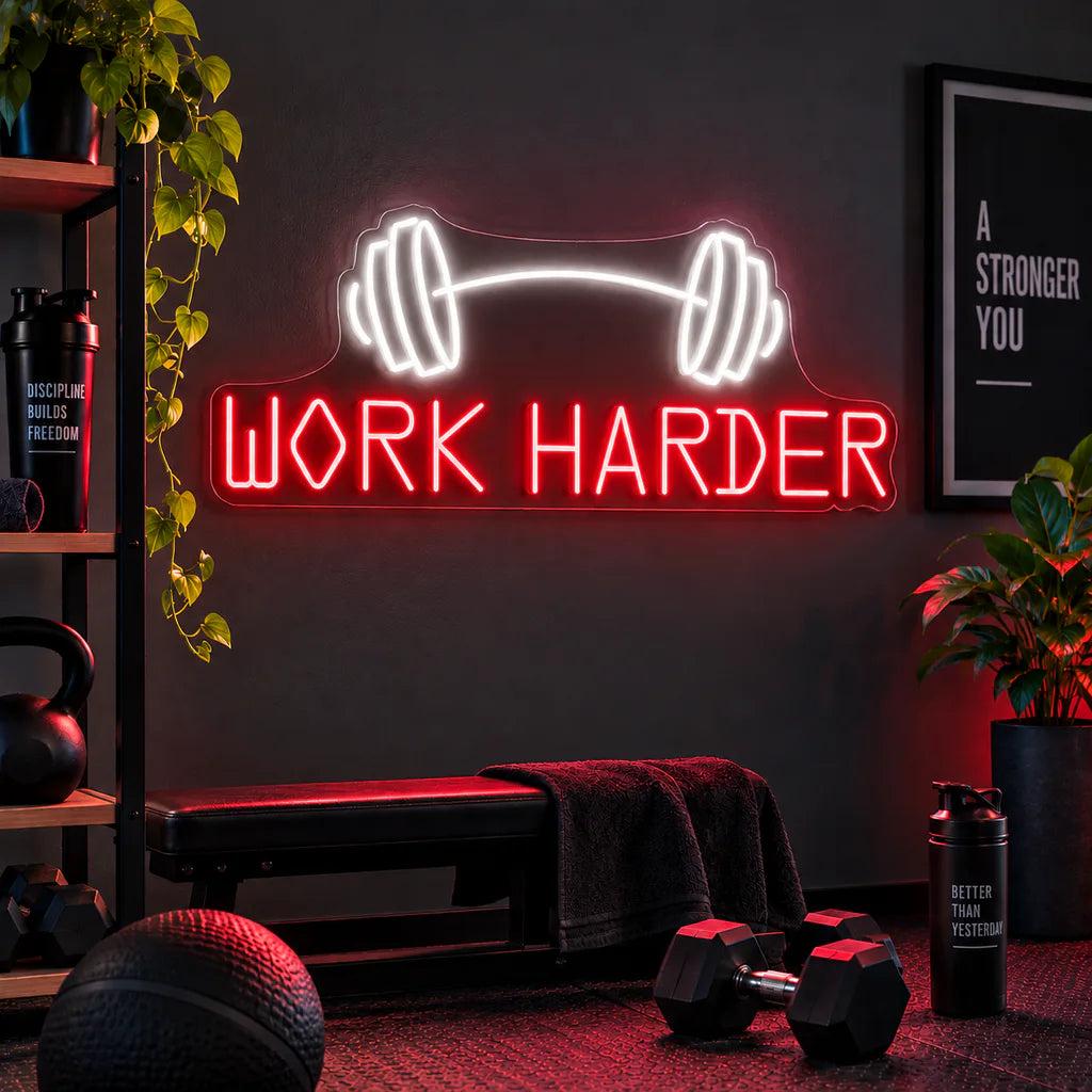 Work Harder Neon Sign Gym LED Light