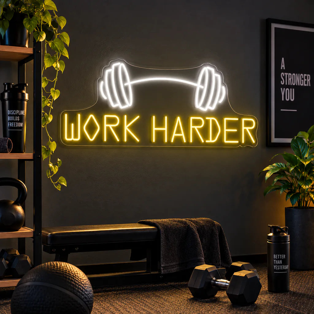 Work Harder Neon Sign Gym LED Light